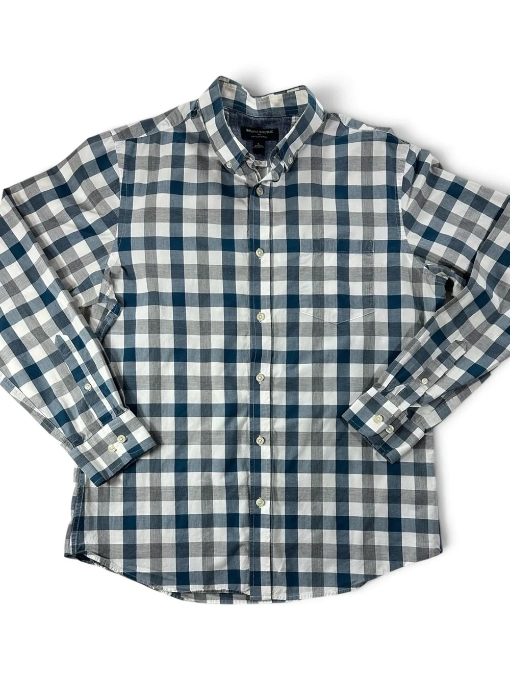 Banana Republic Blue and Gray Plaid Button-Down Shirt